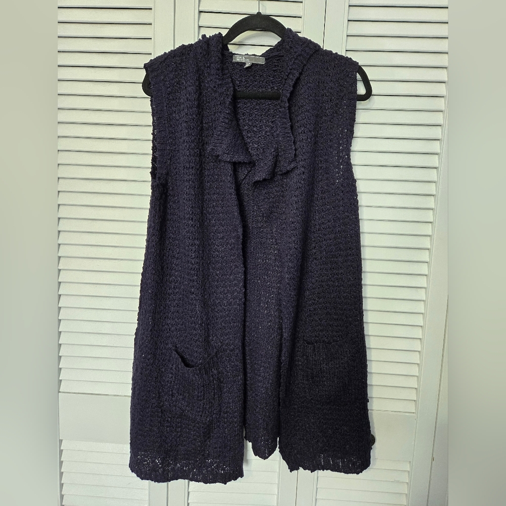 🟢 Knit Sleeveless Hooded Cardigan - Navy